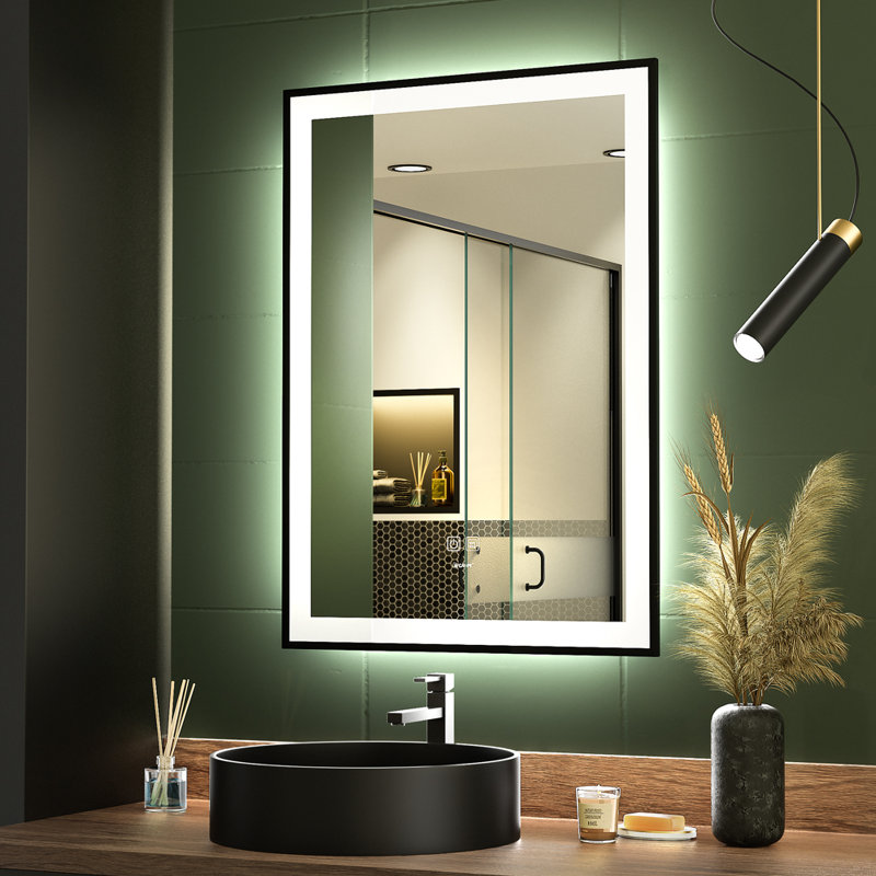Orren Ellis LED Black Framed Bathroom Vanity Mirror, Illuminated ...